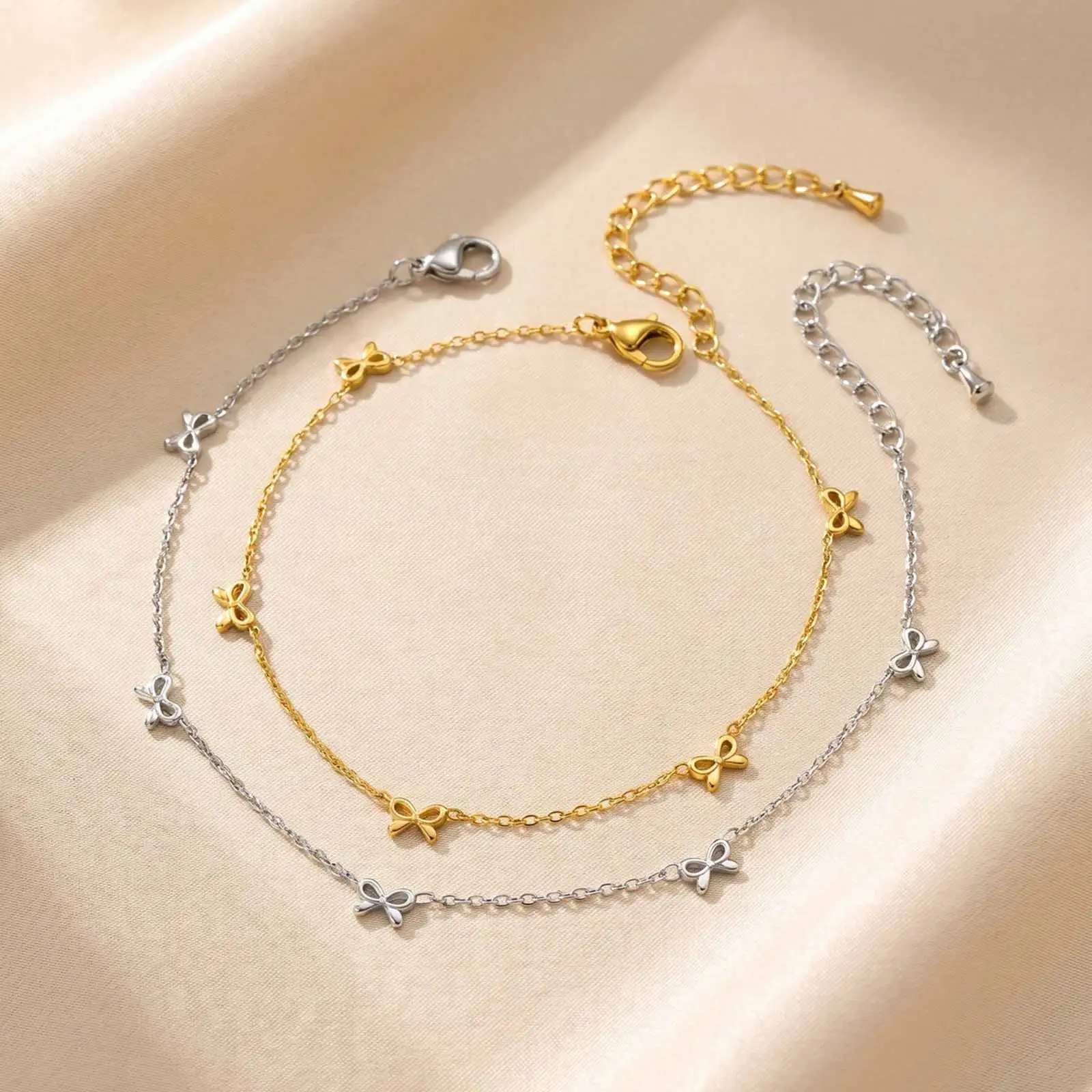 Women's Butterfly Charm Anklets Stainless Steel Cute Bow Chain  Anklet Simple Summer Jewelry Gift For Her