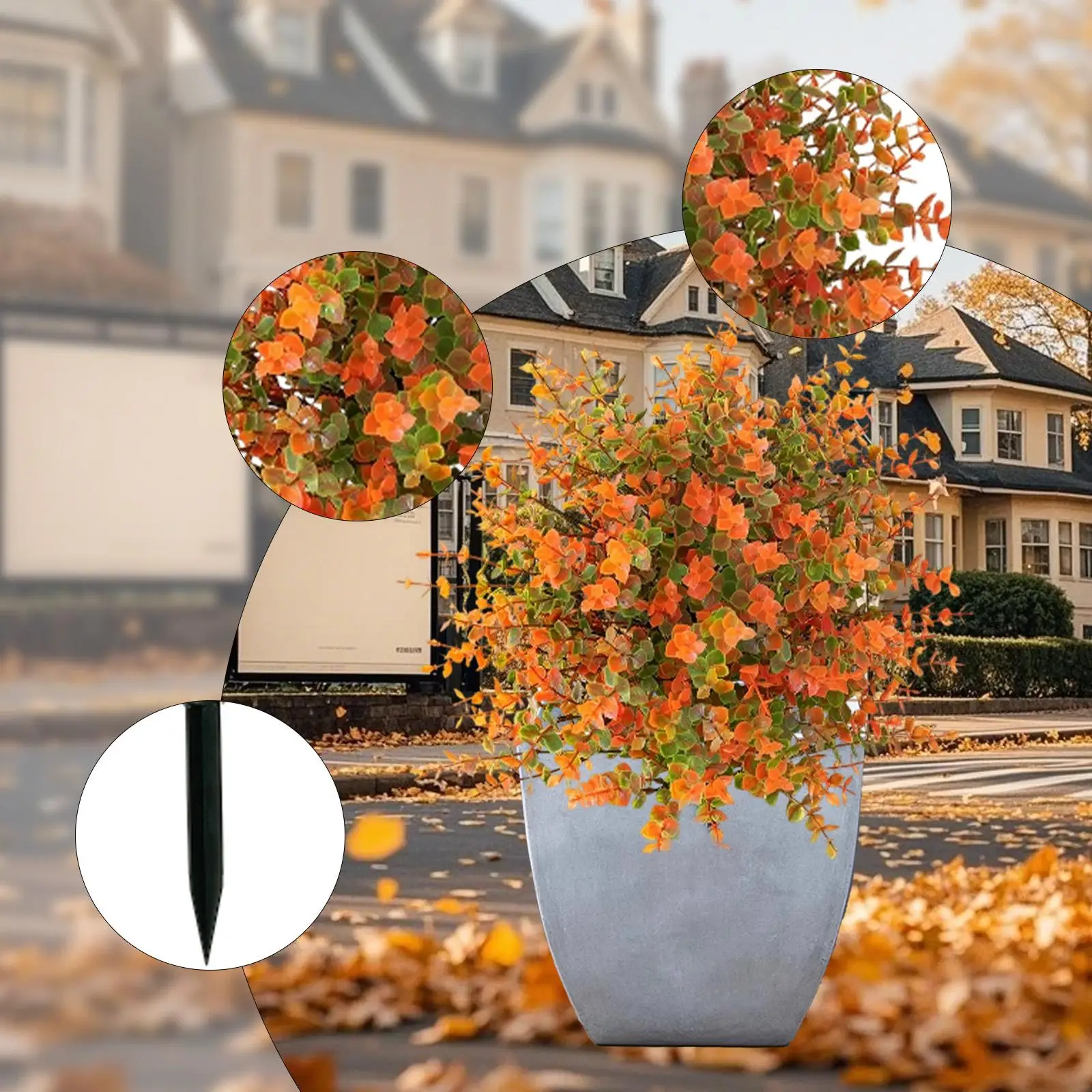 Faux Plants Stake Easy to Use Plastic Ground Spike Artificial Autumn Flowers for Porch Yard Patio