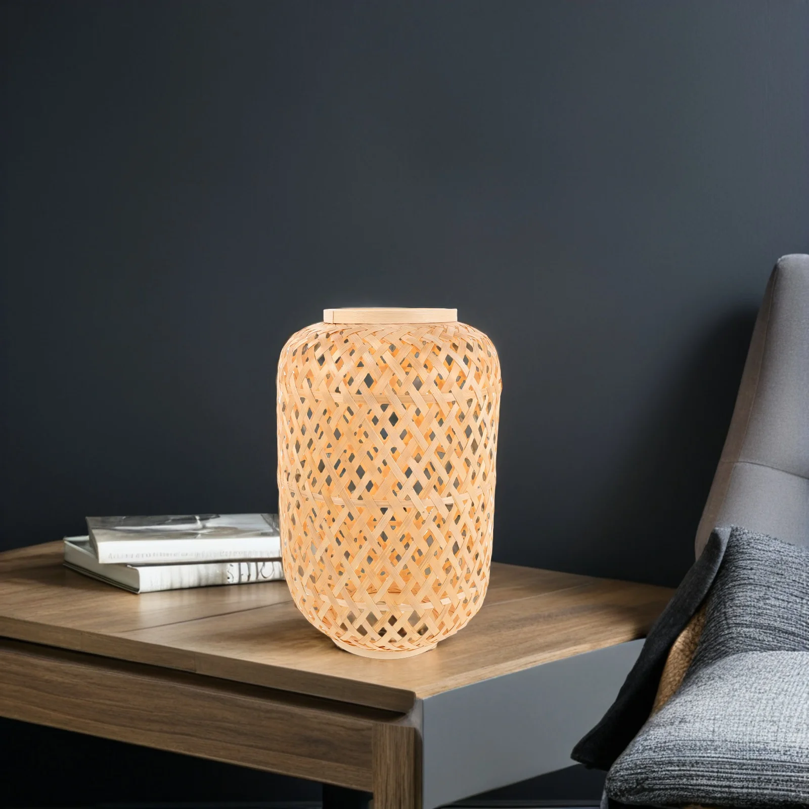 

Bamboo Woven Lantern Shade Handcrafted Rustic Style Soft Light Diffusion for Farmhouse Bedroom Kitchen Decor Bamboo Woven Cover