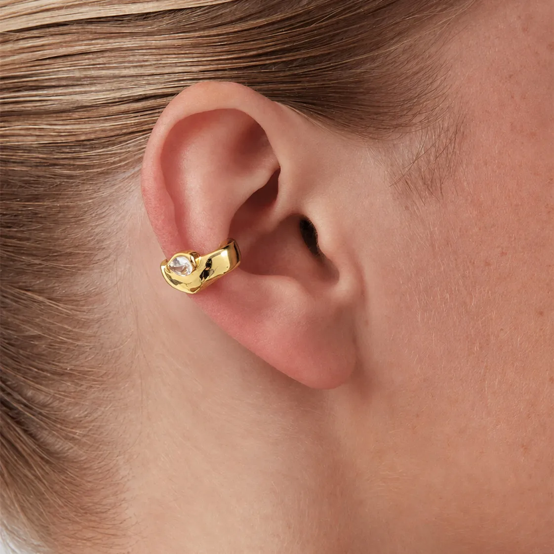 SHIXIN Stainless Steel Teardrop Zircon Clip Earring 18K Gold Plated Gold No Piercing Cartilage Ear Cuff Women Minimalist Jewelry
