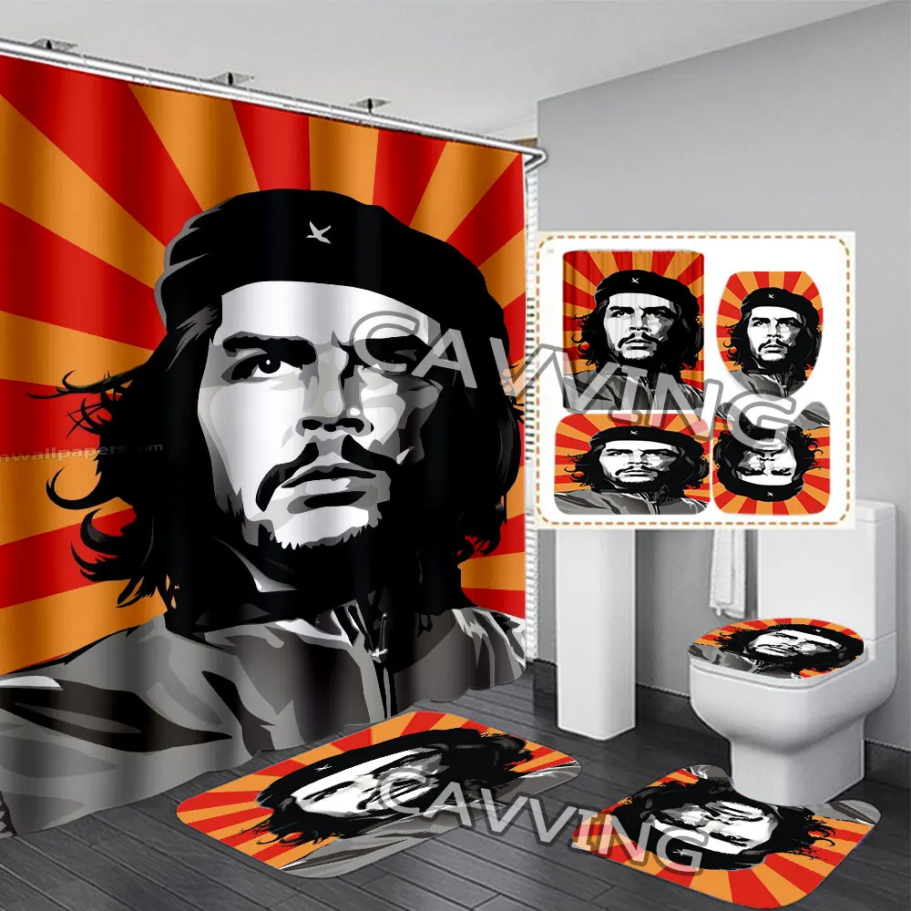 Che Guevara 3D Shower Curtain Waterproof Bathroom Curtain Anti-slip Bath Mat Set Toilet Rug Carpet