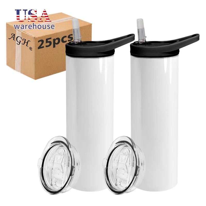

25pcs 20oz Straight Skinny Sublimation Blank Tumbler With Black Screw Dual Lids Wang