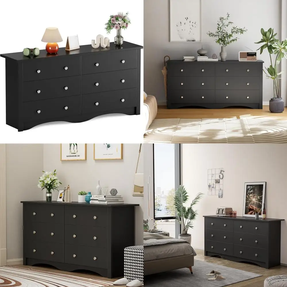 Schlafzimmerkommode mit 6 Schubladen und kippsicherer, moderner Kommode mit breitem Stauraum