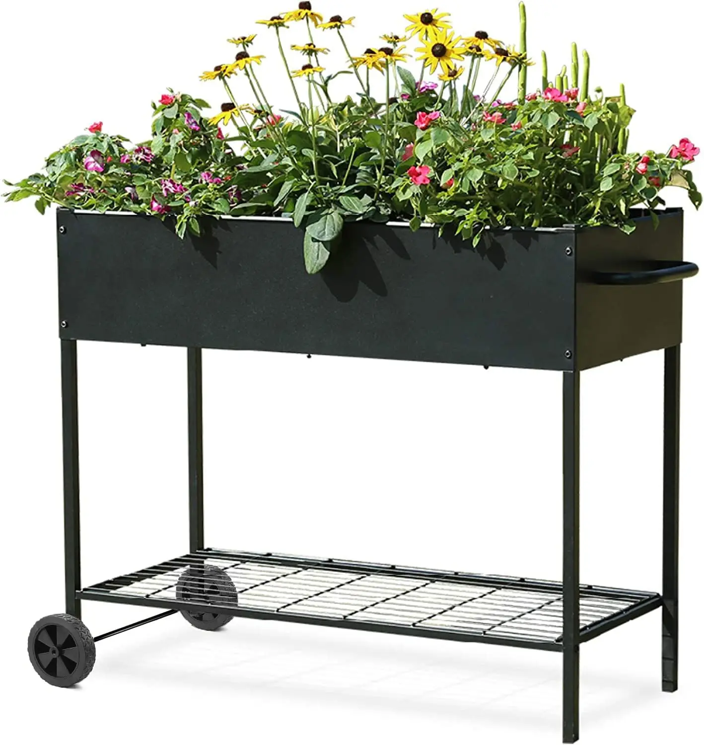 

Elevated Metal Garden Bed with Wheels, Large Planter Box for Vegetables Flowers Herbs, Easy Assembly