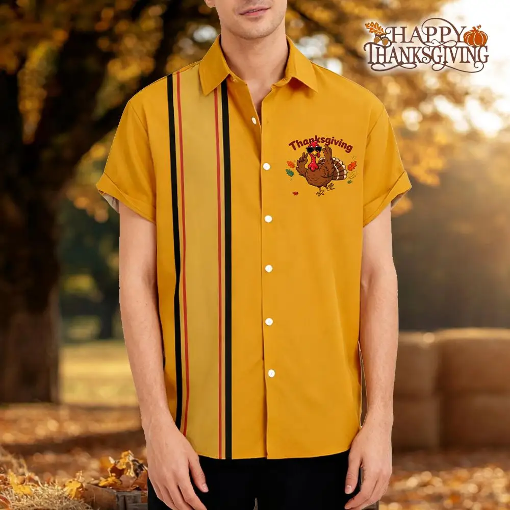 

Thanksgiving Maple Leaf Turkey Print Shirt Festival Party Casual Short Sleeve Shirts Unisex Comfortable Breathable Lapel Tops