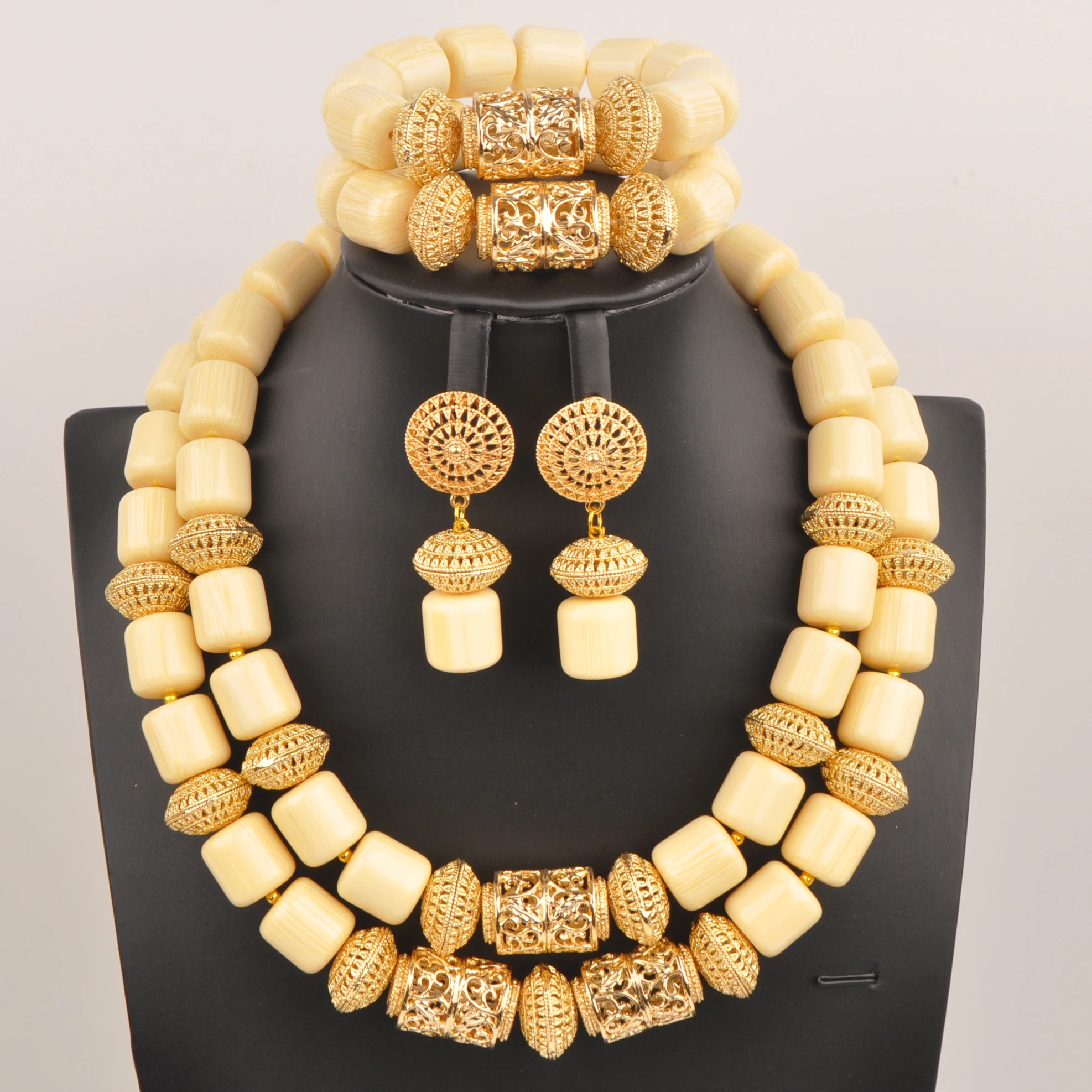 

African Women Necklace White Artificial Coral Bead Jewelry Set