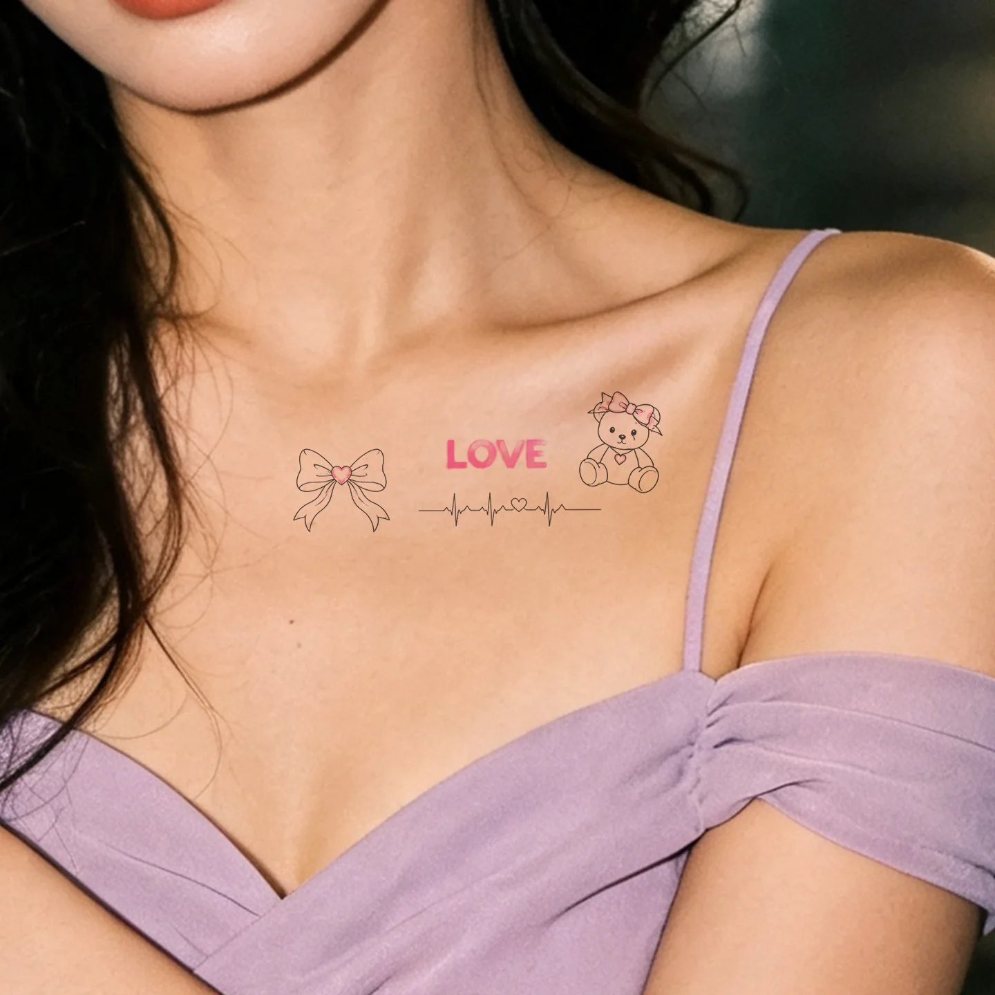 1 Sheet Per Pack Temporary Tattoo Sticker Waterproof Long Lasting Butterfly Heart Arm Collarbone for Women
