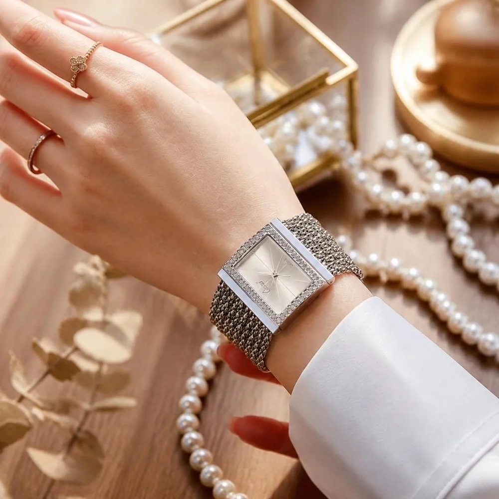 Vintage Luxury Quartz Wrist Watch Steel Strap Waterproof Bracelet Watch Rhinestone Decor Quartz Movement Diamond Watch for Women