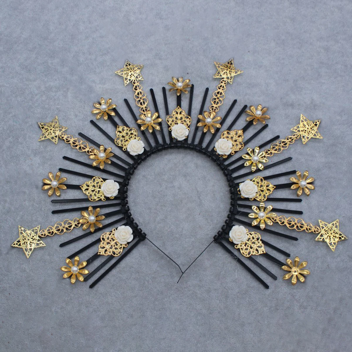 Handmade Sun Halo Crown Headband Gold Silver Black Star Hair Band Gothic Lolita Goddess Queen Anna Tiara Headpiece Accessories