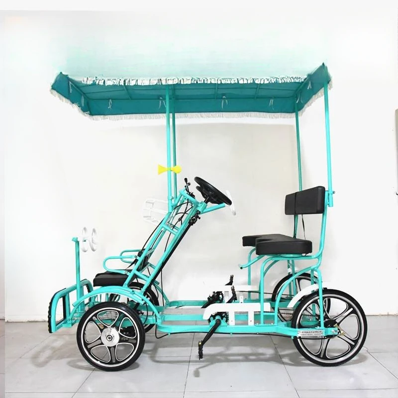 Deluxe one-wheel double-row pedal quad bicycle double quadruple multi-person attractions Sightseeing  cycling