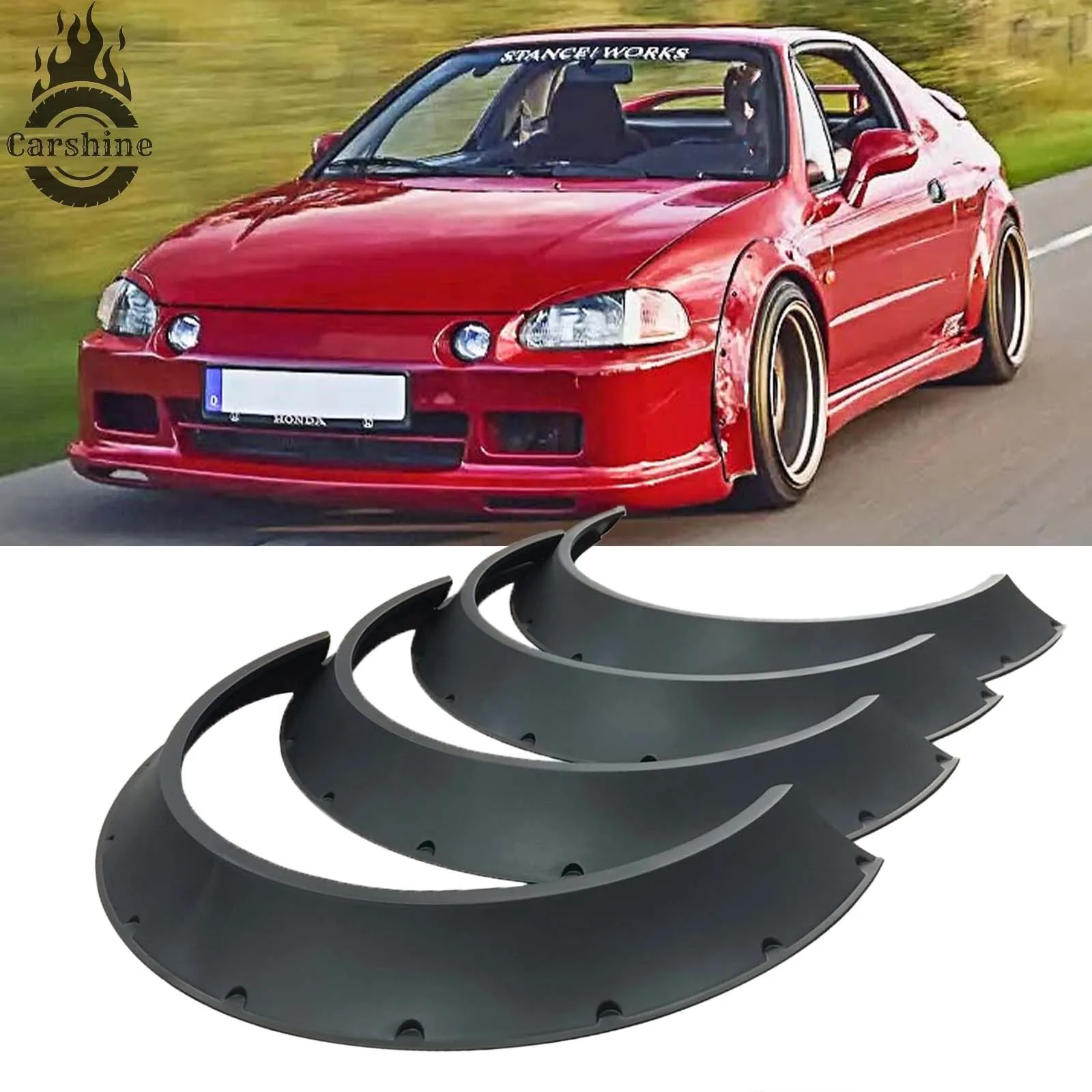 

Для Honda Civic: 4-дюймовые вогнутые расширители колесных арок (4x CONCAVE Fender Flares) для ширококузовных моделей, крепление на болтах