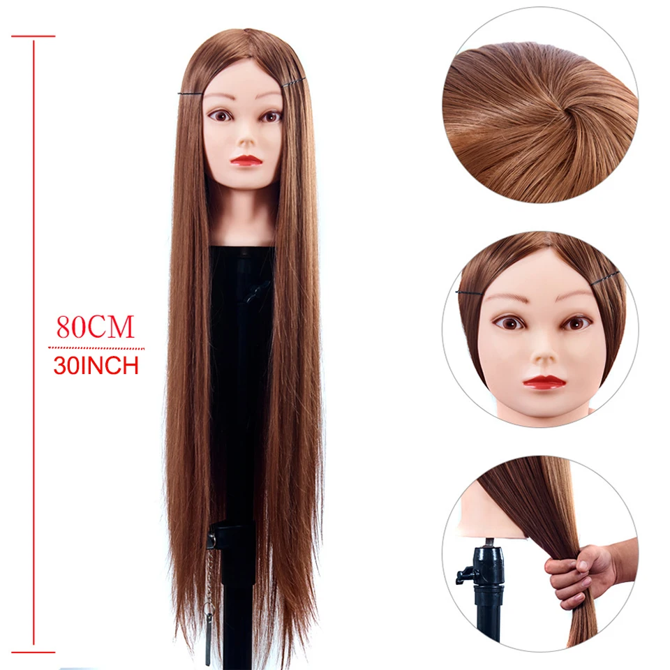 30Inchs 80cm Mannequin Head High Temperature Fiber Training head For Braiding Hairstyle Hairdressing Long Mannequin Head