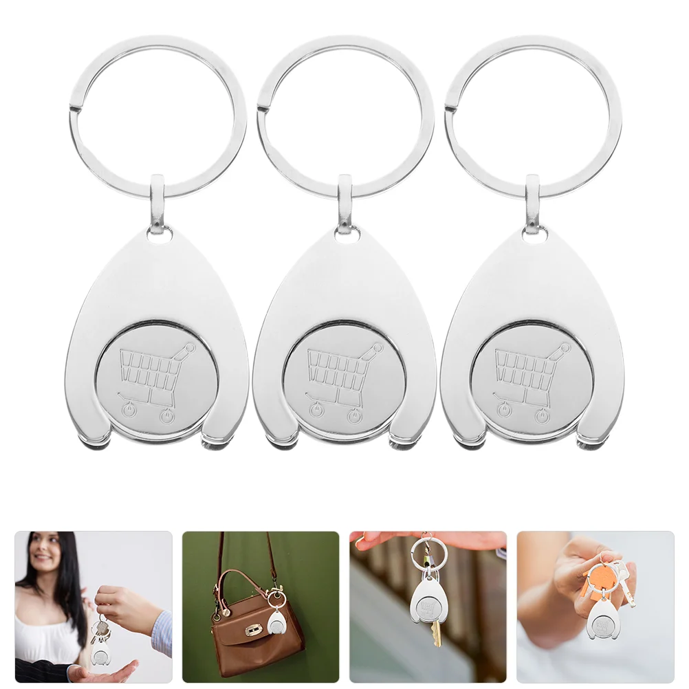 3 Pcs Carts Token Key Chain Decor Accessories Trolley Metal Ring Shopping Tokens
