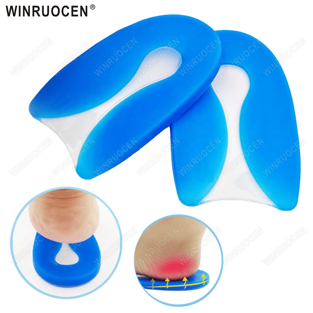 1/2 Pairs للجنسين هلام السيليكون كعب حماة U-شكل التهاب اللفافة الأخمصية كعب حفز الإغاثة امتصاص الصدمات ذاتية اللصق WINRUOCEN