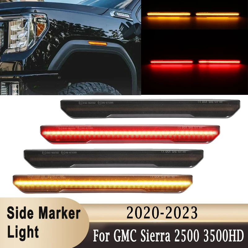 

LED Front Rear Side Marker Lights for GMC Sierra 2500 3500HD 2020-2023 Wheel Fender Lamp Front Amber Rear Red 84806032 84185031