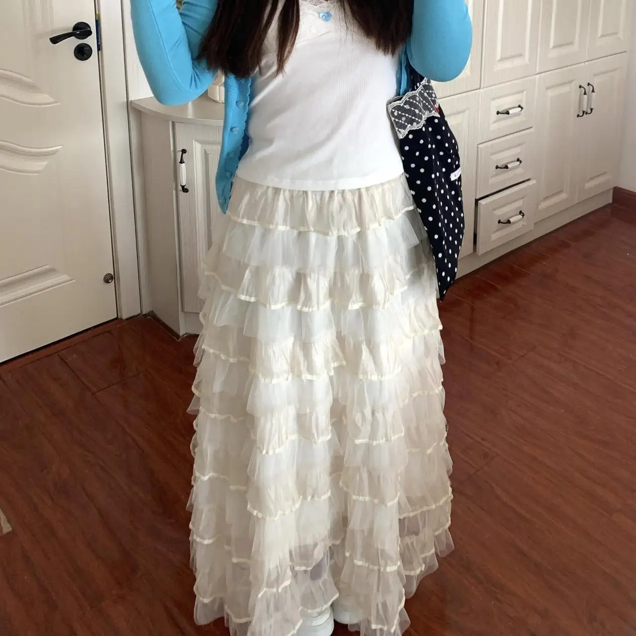 Retro Korean Multi-Layer Cake Skirt High Waist Slimming Puffy Half-Skirt Versatile Long Skirt Spring Summer New Arrival