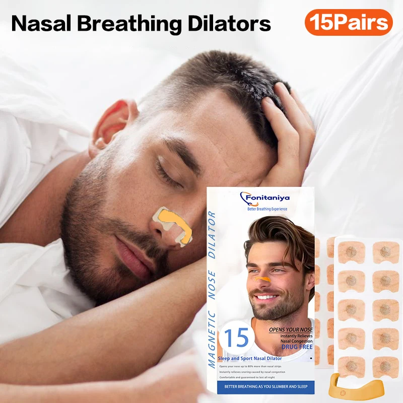 1set Nasal Breathing Dilators Magnetic Orange Anti Snoring Nasal Strips Increase Air Intake Improve Sleep Quality Reduce Snoring