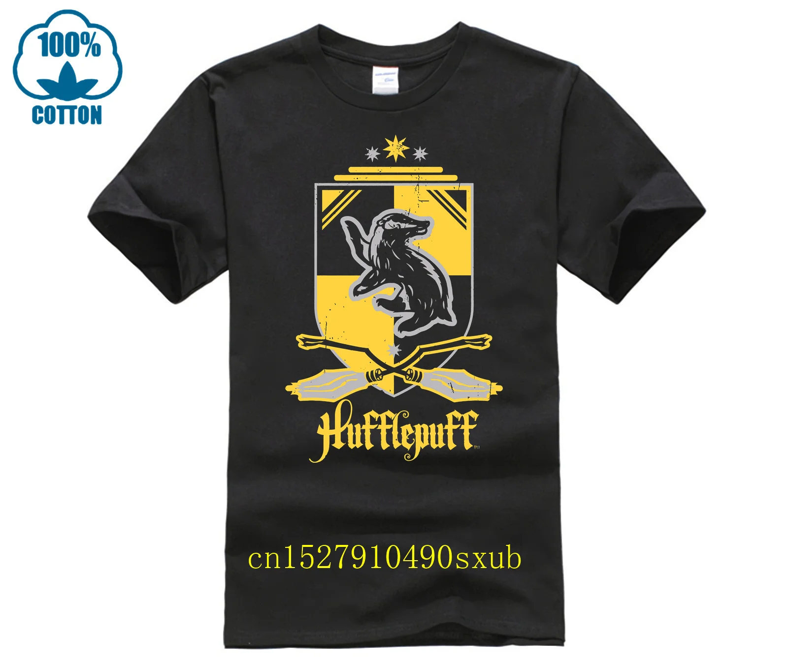 T Shirt Hufflepuff House Crest mens Skinny Fit Black man's t shirt