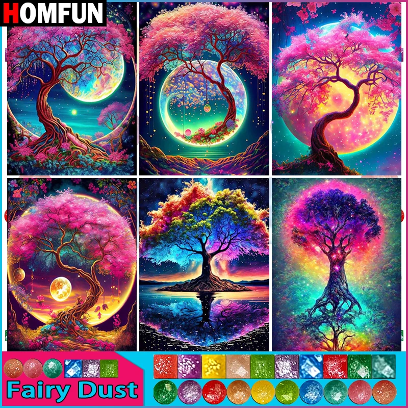 HOMFUN Fairy Dust 5D Diamond Pattern Rhinestone Needlework Diy Diamond Painting Cross Stitch 