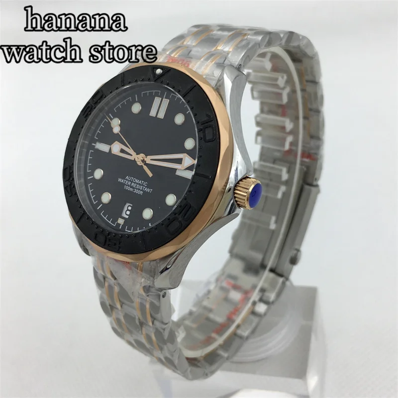 Bliger 41Mm Herenhorloge Nh35 Automatische Roségouden Wijzerplaat Keramische Bezel Lichtgevend Waterdicht 6 O 'Klok Positie Datumvenster Monteur