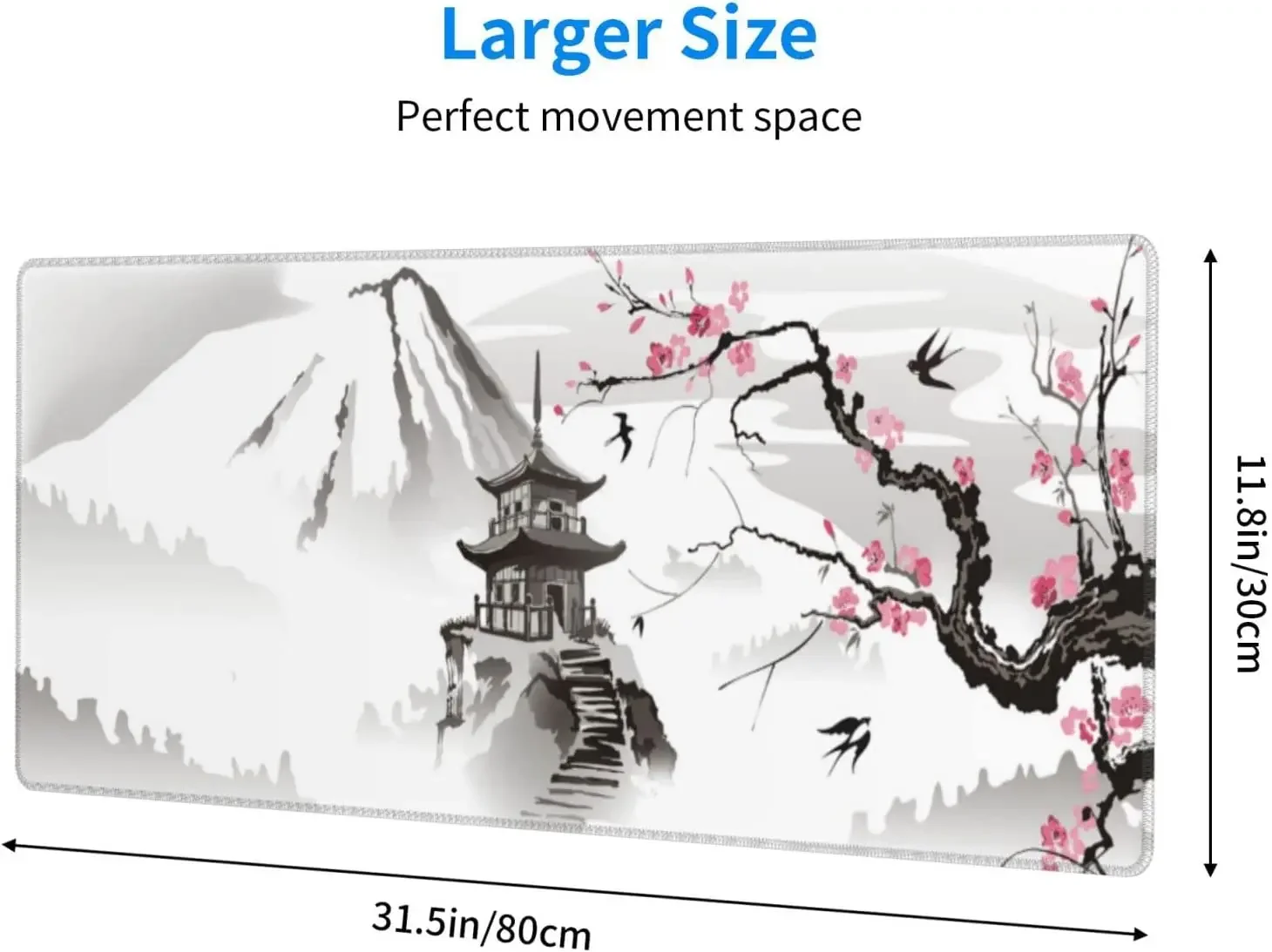 Cherry Blossom XL with Stitched Edge Extended Waterproof Desk Pads Non-Slip Rubber Base Large Keyboard Mat Computer 31.5×11.8 In