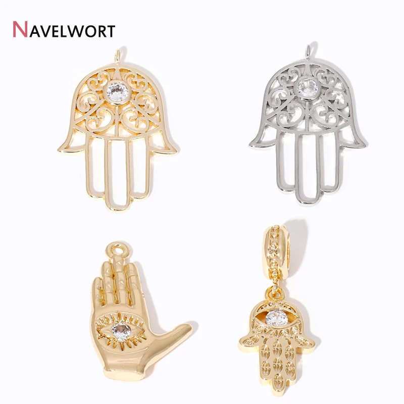 2pcs 14K Gold Plated Brass Hamsa Hand Of Fatima Charms Pendant For DIY Bracelet Necklace Making Accessories,Supplies For Jewelry