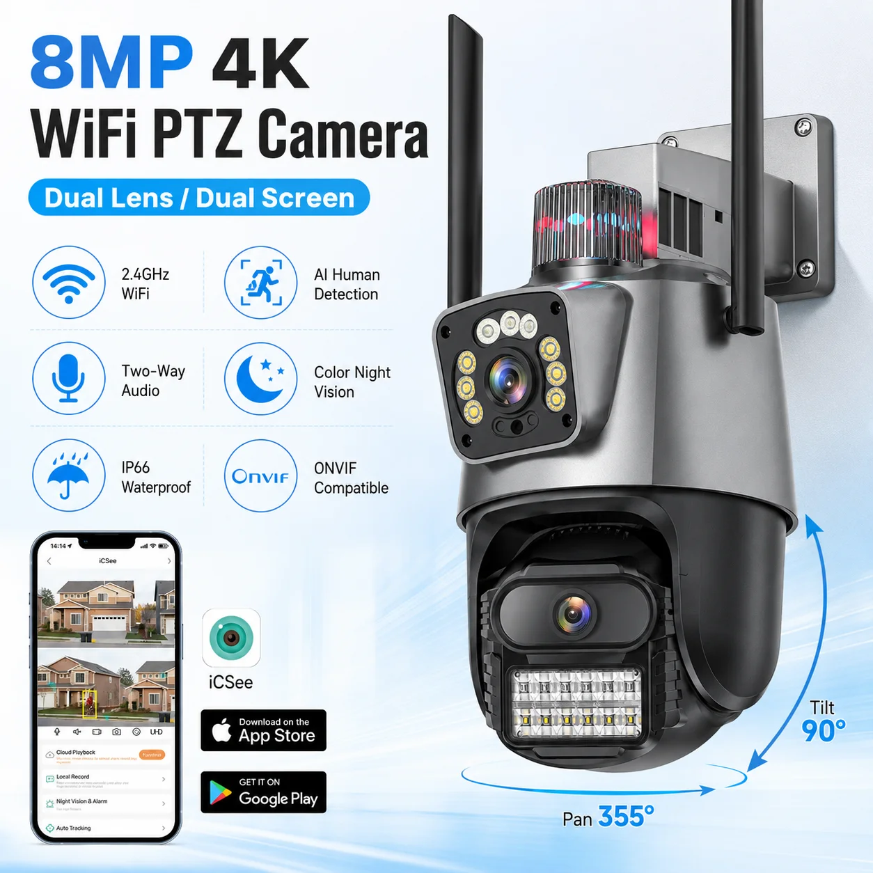 Outdoor Lighting Under Roof - Telecamera Wi-Fi Esterna 4K 8MP PTZ
