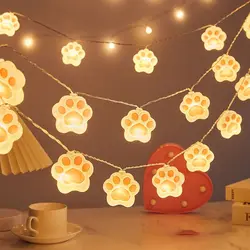 Luces LED de noche con forma de pata de gato, cadena de luces de hadas impermeable, lámpara de jardín de PVC, funciona con batería, USB, ahorro de electricidad