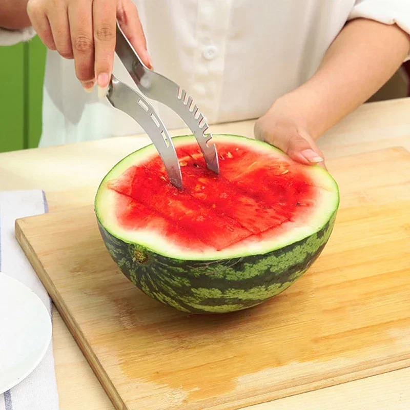 Portable Outdoor Watermelon Cutter Set, Stainless Steel Slicing Knife, Melon Corer Scoop, Tongs, Multi-Function Fruit & Veggie