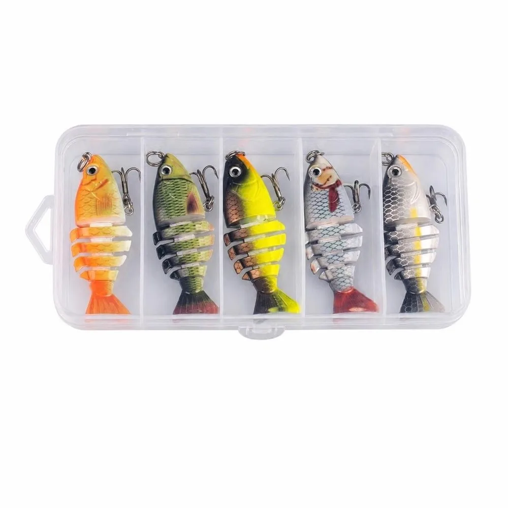 5PCS 6cm 4.7g Jointed Swimbaits with Treble Hooks 6 Segment Swimming Fishing Lures Slow Sinking with 3D Eyes