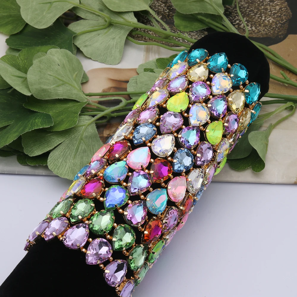 13x18mm Glass Bracelets For Woman Adjustable European American Exaggeration Spring Rhinestone Bangle Madera Rhinestone Pulseira