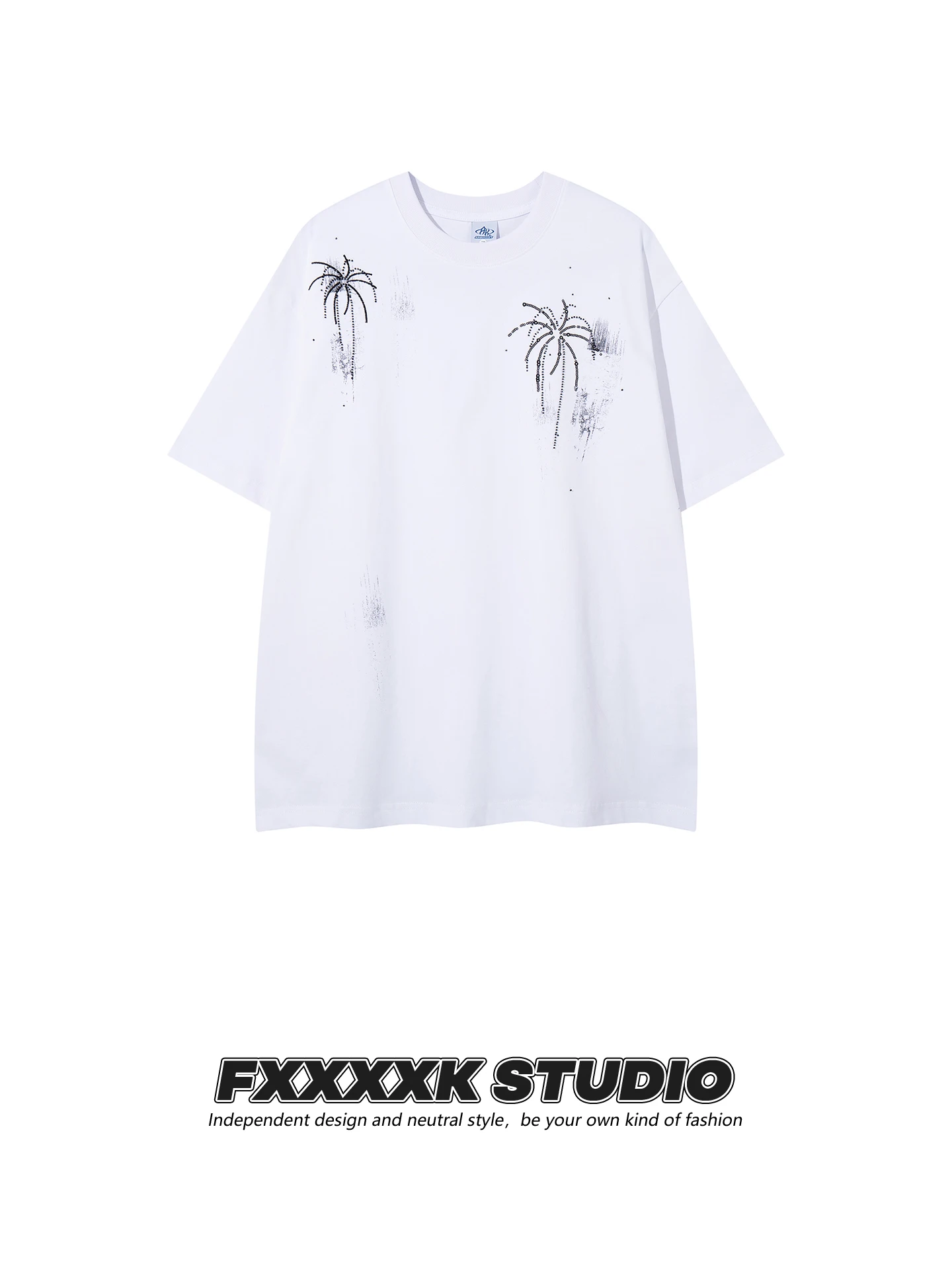 Original FXK Heavyweight Cotton Beaded Embroidered ort Sve T-irt ex Breathable Comfortable Summer High Street Sle