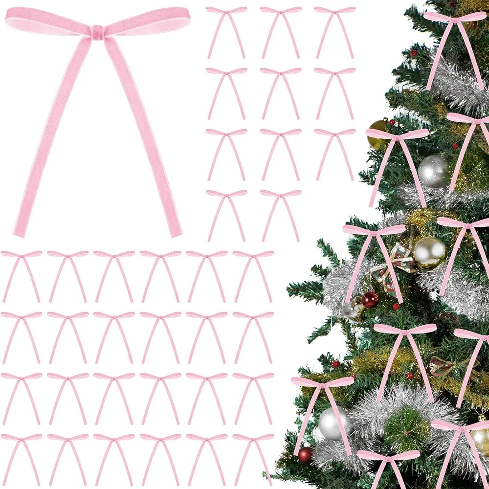 36 Pcs Christmas Velvet Bows Vintage Rustic Xmas Tree Velvet Ribbon for Wreath Fireplace Garland Home Decor Indoor Outdoor - Detail 1