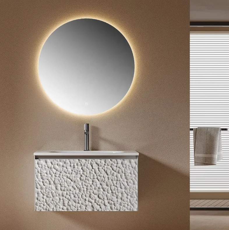 

jl-Modern Bathroom Vanity Set Hotels Lacquered Medicine Cabinet LED Touch Illuminate Smart Mirror Plywood Ceramic Basin&