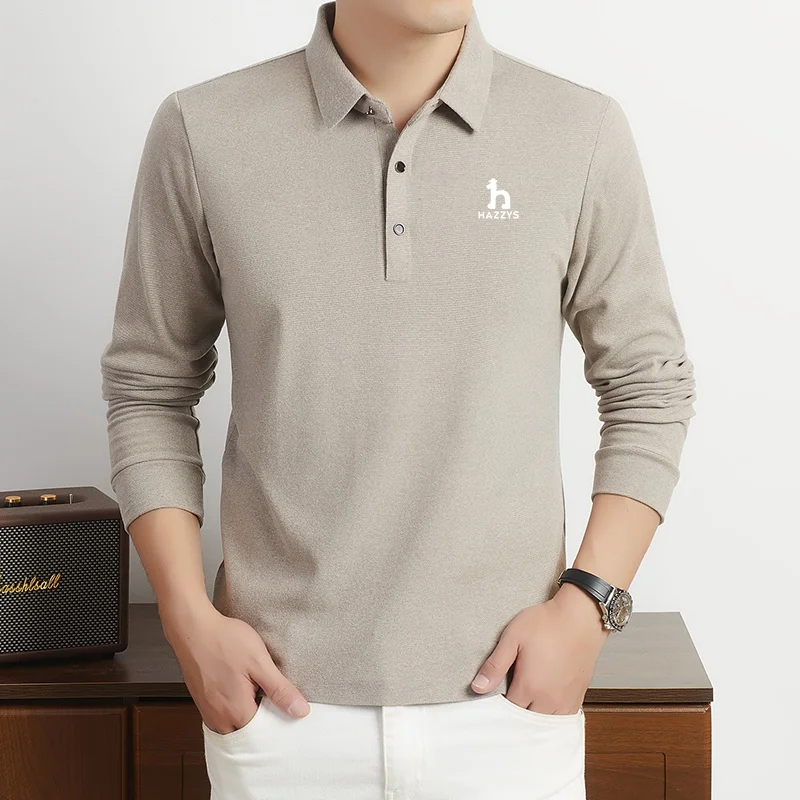 Designer-Stil Herren Bedrucktes Polohemd Neue Herbstmode Einfarbiges Langarm-T-Shirt mit Revers Business Casual Herrenbekleidung – Detail 3