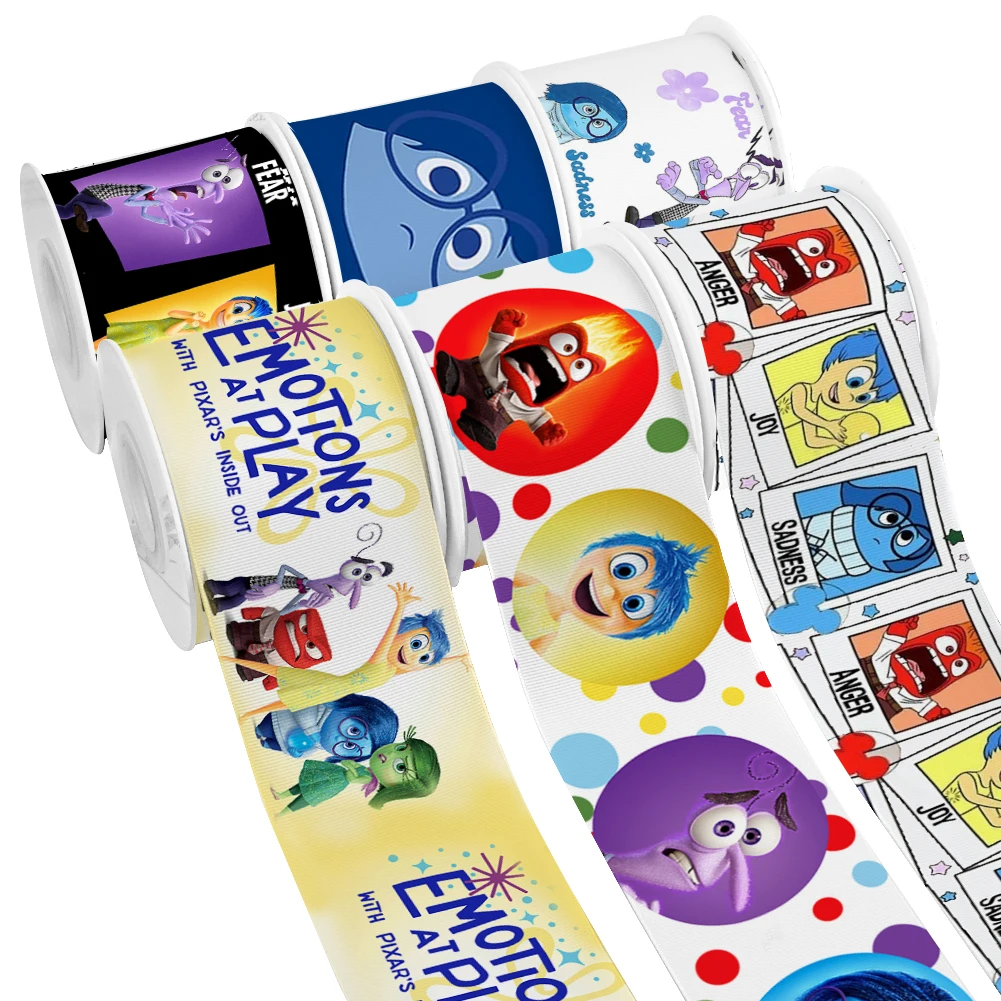 MINIS Disney Cartoon Inside Out 2 Character Printing nastro in Grosgrain 5Yards per fiocchi per capelli fai da te Merry Party Dec Meterials