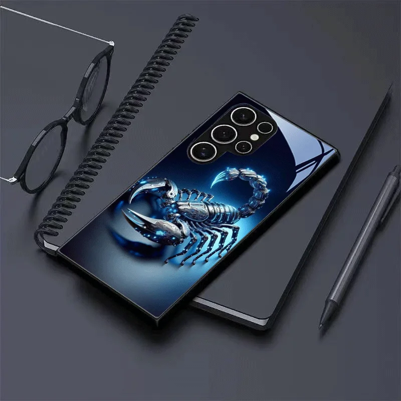 Etui na telefon z hartowanego szkła z motywem niebieskiego światła i mechanicznego skorpiona, odporne na upadki, do Galaxy S26 S25 S24 S23 S22 S21 S20 FE Ultra Plus — zdjęcie produktu 2
