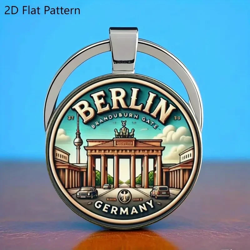 2D Flat Berlin Gate Keychain – Vintage Car Cloud Design, Zinc Alloy Bag Car Charm for Halloween Christmas Anniversary