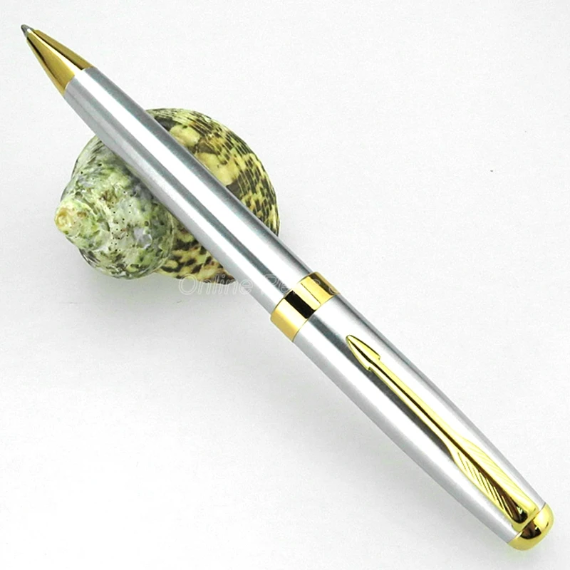 

Baoer Practical Silver Metal Golden Trim Ballpoint Pen BR187