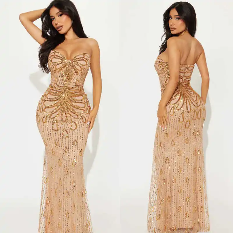 Sprankelende pailletten zeemeermin galajurken strapless mouwloze avondjurken kralen speciale gelegenheid feest op maat