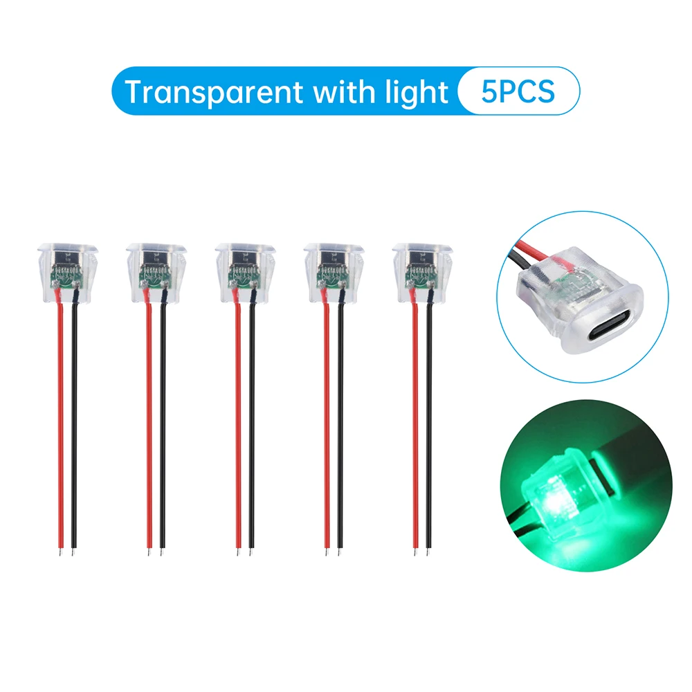 2-Pin USB Typ-C 5A Eingangs-Ladebuchse mit LED-Lichtplatte, wasserdichter USB-C Stromanschluss, 24AWG Anschlusskabel, weiblicher Stecker – Detail 9