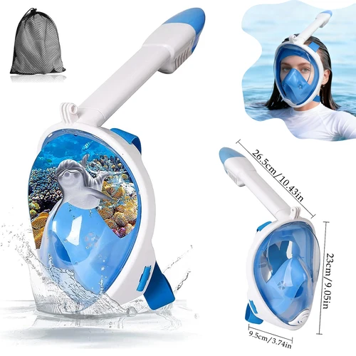 Máscara de snorkel de cara completa para adultos, adecuada para principiantes, equipo de snorkel superior seco, vista panorámica de 180 grados, antivaho y antifugas