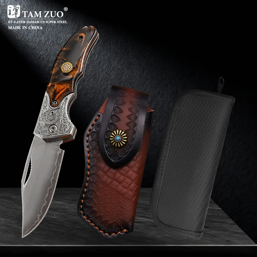 TAMZUO Chef Knife Damascus Steel Forged Kitchen Meat Fish Fruit Boning Cleaver Chop Bone Butcher Professional