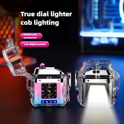 Transparent Dual Arc Plasma Lighter Outdoor Windproof Waterproof USB Electric Rechargeable LED Display Power Lighter