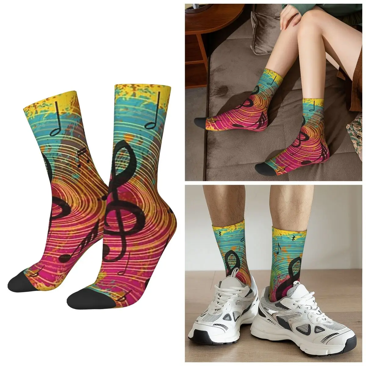 

All Seasons Musical Note Print Socks Harajuku Sport Middle Tube Socks Fashion Stockings for Men Women Christmas Gifts