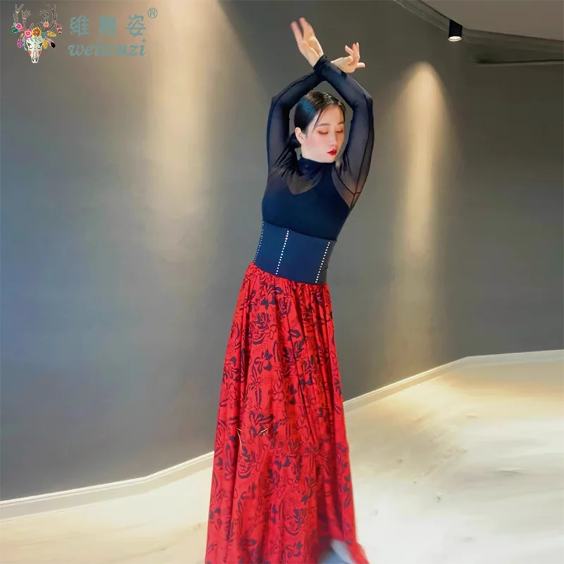밸리 댄스 퓨전 스타일 드레스 집시 여자 스페인어 플라멩코 스커트 폴리 에스터 빅 스윙 카니발 파티 볼룸 의상 드레스