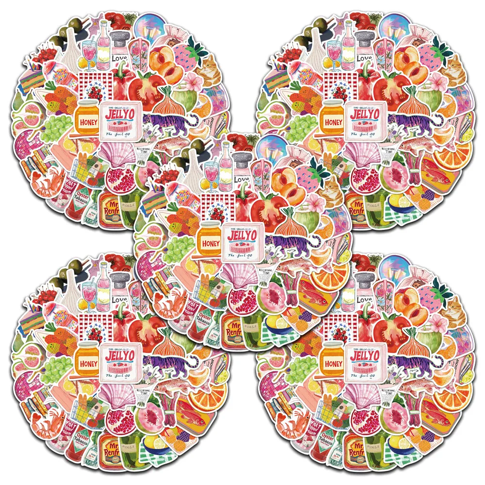 

5 sets Retro Colorful Cartoon Fresh Fruit Vegatable Food Aesthetic Stickers For Luggage Guitar Laptop Phone Waterproof Decals