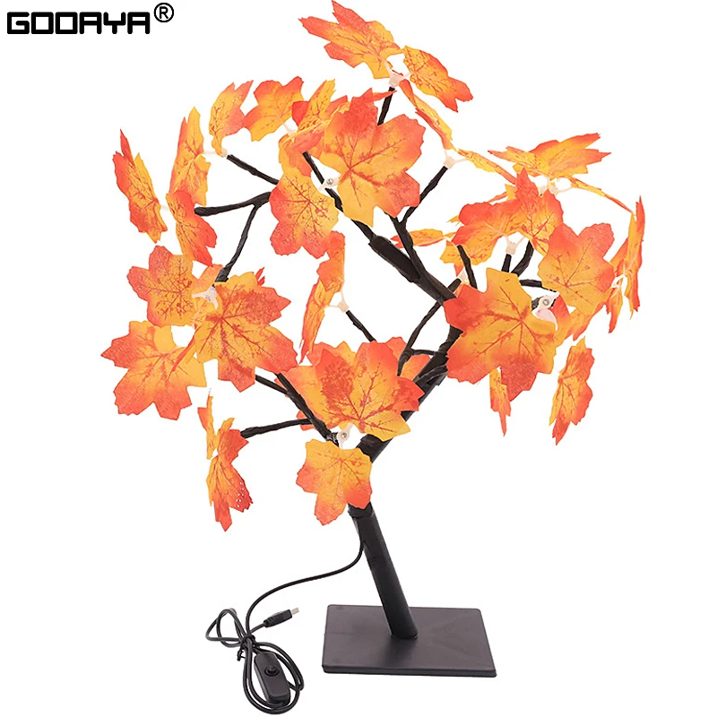 24 LED Maple Leaf Fairy Light Flower Tree Table Lamp Rose Night Light USB Operated Gifts for Wedding Party Hallowmas Decoration