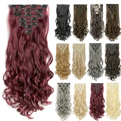 Curly Synthetic Burgundy Clip in Hair Extensions Full Head Hair Pieces for Women Postiche Natural Hair Clip Ins