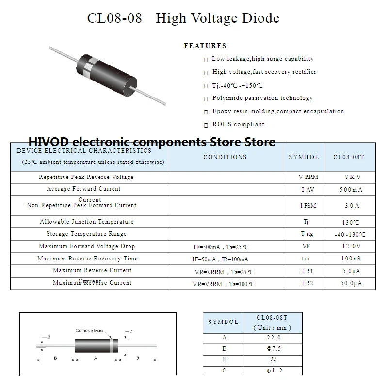 1pcs/Lot New Original CL08-08 TG3508 UHVM8 Frequency Conversion Microwave Oven High Voltage Diode DO721